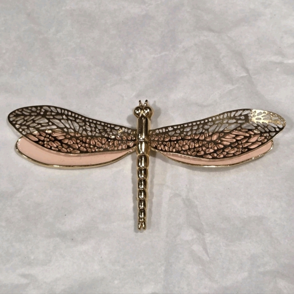 Vintage Goldtone Peach Enamel Dragonfly Brooch